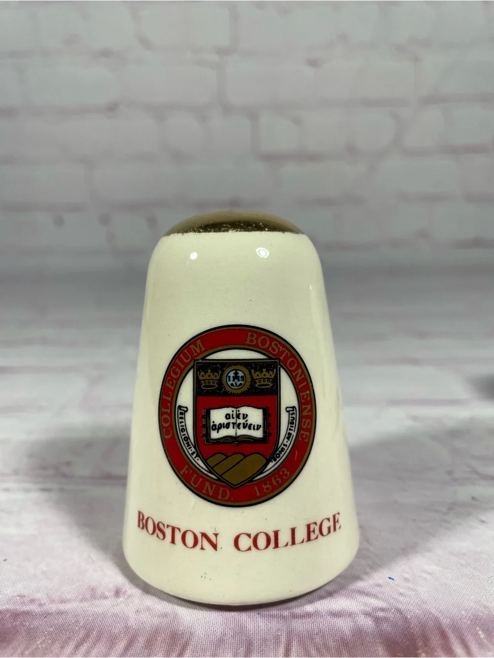 Vintage Boston College Ceramic Salt and Pepper Shaker Pair Gold Trim